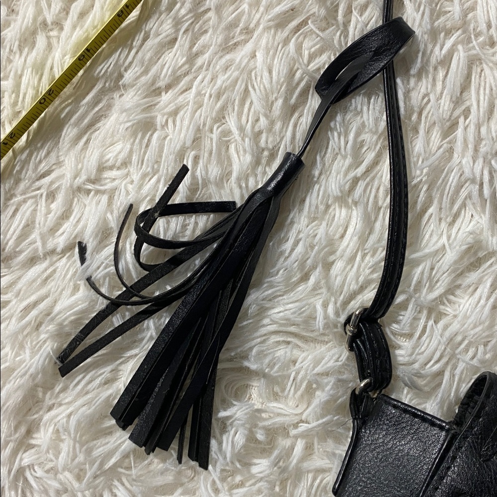 BLACK CROSSBODY SADDLE BAG w/ TASSEL - SMALL EVERYDAY PURSE - Picture 5 of 12